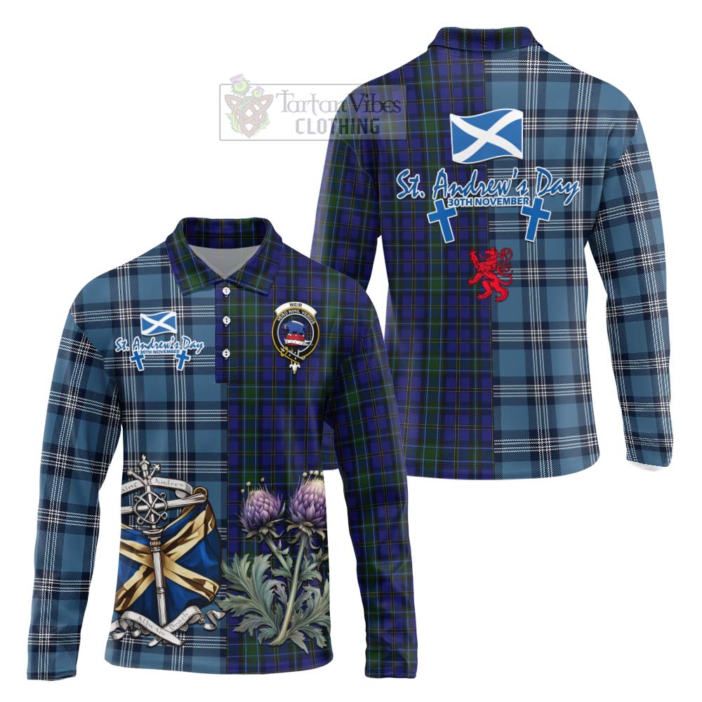 Tartan Vibes Clothing Weir Tartan Long Sleeve Polo Shirt Happy St. Andrew's Day Half Tartan Style