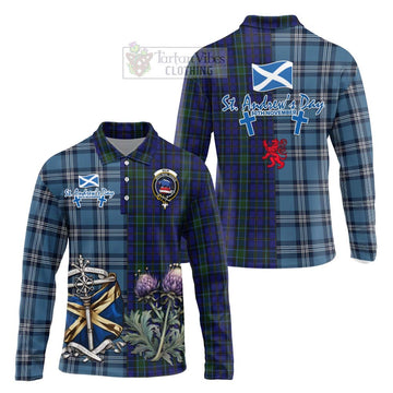 Weir Tartan Long Sleeve Polo Shirt Happy St. Andrew's Day Half Tartan Style