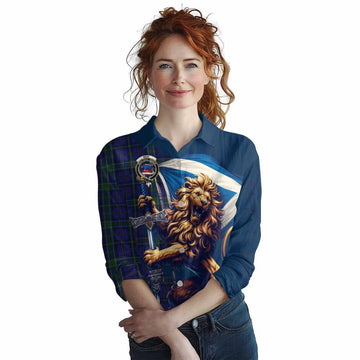 Weir Tartan Family Crest Women's Casual Shirt with Scottish Majestic Lion