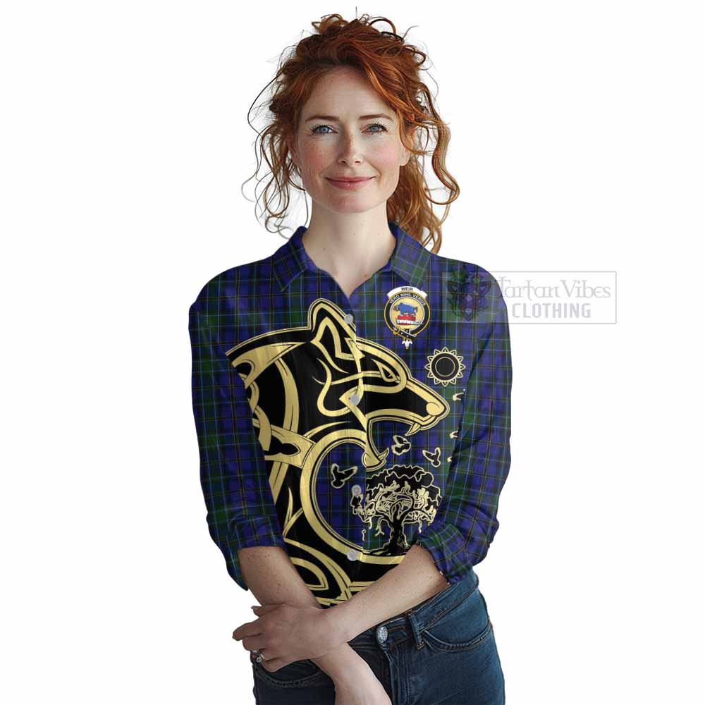 Weir Tartan Women's Casual Shirt with Family Crest Celtic Wolf Style Female - Tartan Vibes Clothing