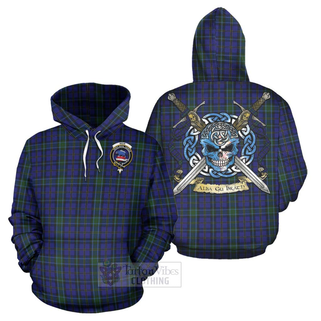 Tartan Vibes Clothing Weir Tartan Hoodie with Family Crest Celtic Skull Style