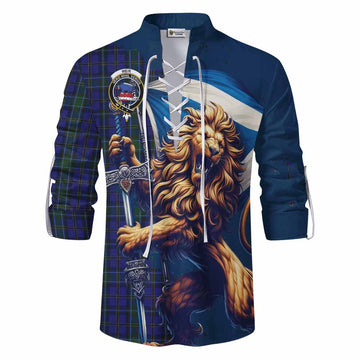 Weir Tartan Family Crest Ghillie Kilt Shirt with Scottish Majestic Lion