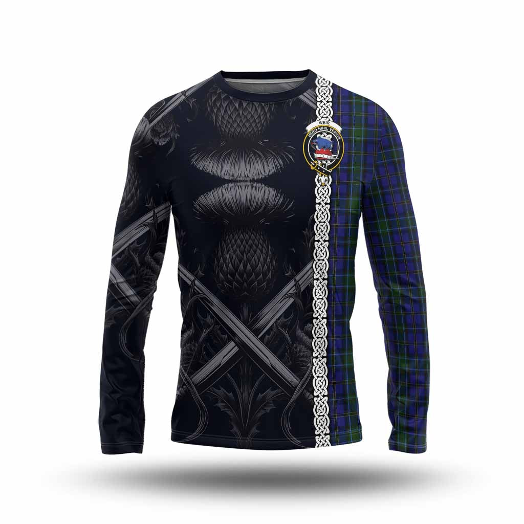 Tartan Vibes Clothing Weir Tartan Long Sleeve T-Shirt with Family Crest Cross Sword Thistle Celtic Vibes