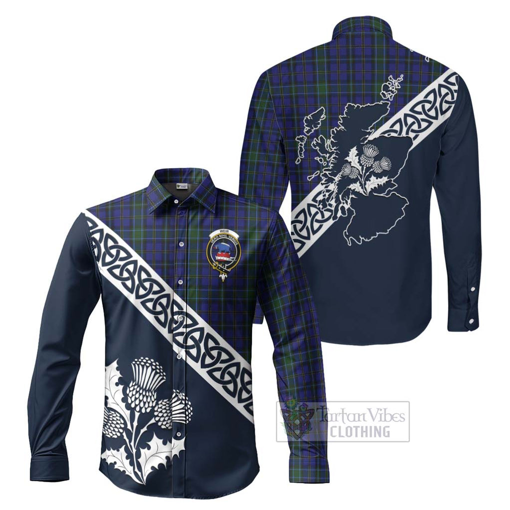 Tartan Vibes Clothing Weir Tartan Long Sleeve Button Shirt Featuring Thistle and Scotland Map