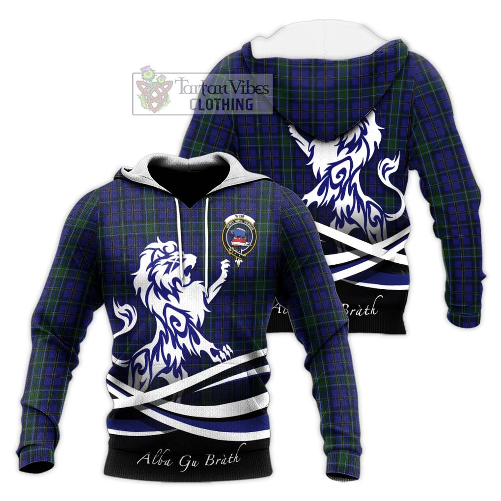 Weir Tartan Knitted Hoodie with Alba Gu Brath Regal Lion Emblem Unisex Knitted Pullover Hoodie - Tartanvibesclothing Shop