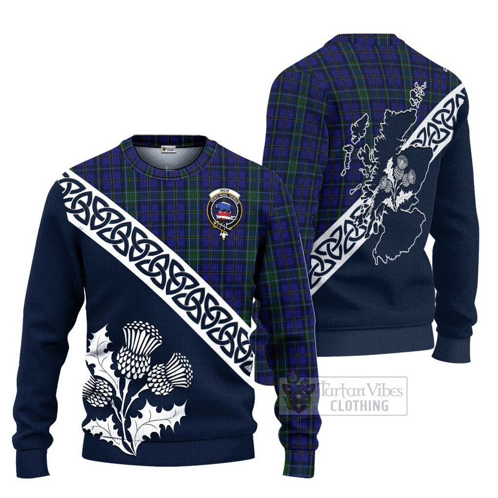 Tartan Vibes Clothing Weir Tartan Knitted Sweater Featuring Thistle and Scotland Map