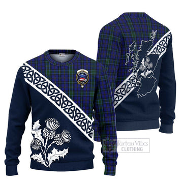 Weir Tartan Ugly Sweater Featuring Thistle and Scotland Map