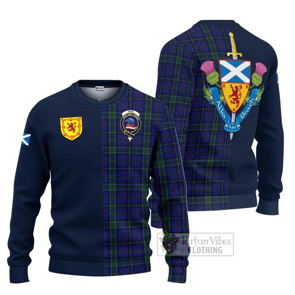 Tartan Vibes Clothing Weir Tartan Knitted Sweater with Scottish Lion Royal Arm Half Style