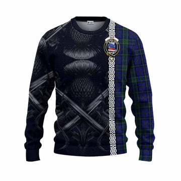 Weir Tartan Knitted Sweater with Family Crest Cross Sword Thistle Celtic Vibes