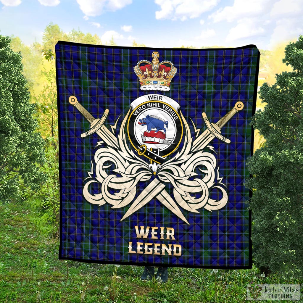 Tartan Vibes Clothing Weir Tartan Quilt with Clan Crest and the Golden Sword of Courageous Legacy