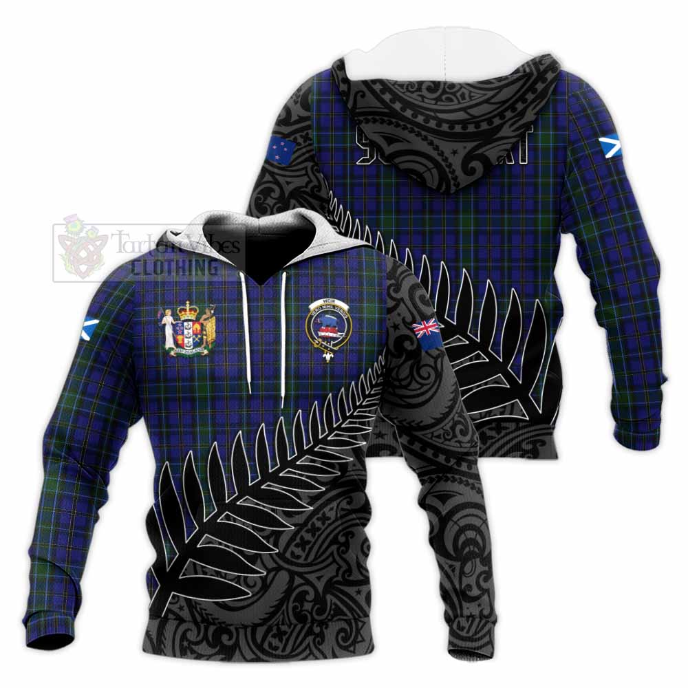 Tartan Vibes Clothing Weir Crest Tartan Knitted Hoodie with New Zealand Silver Fern Half Style