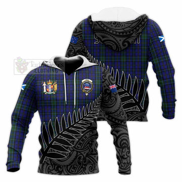 Weir Crest Tartan Knitted Hoodie with New Zealand Silver Fern Half Style