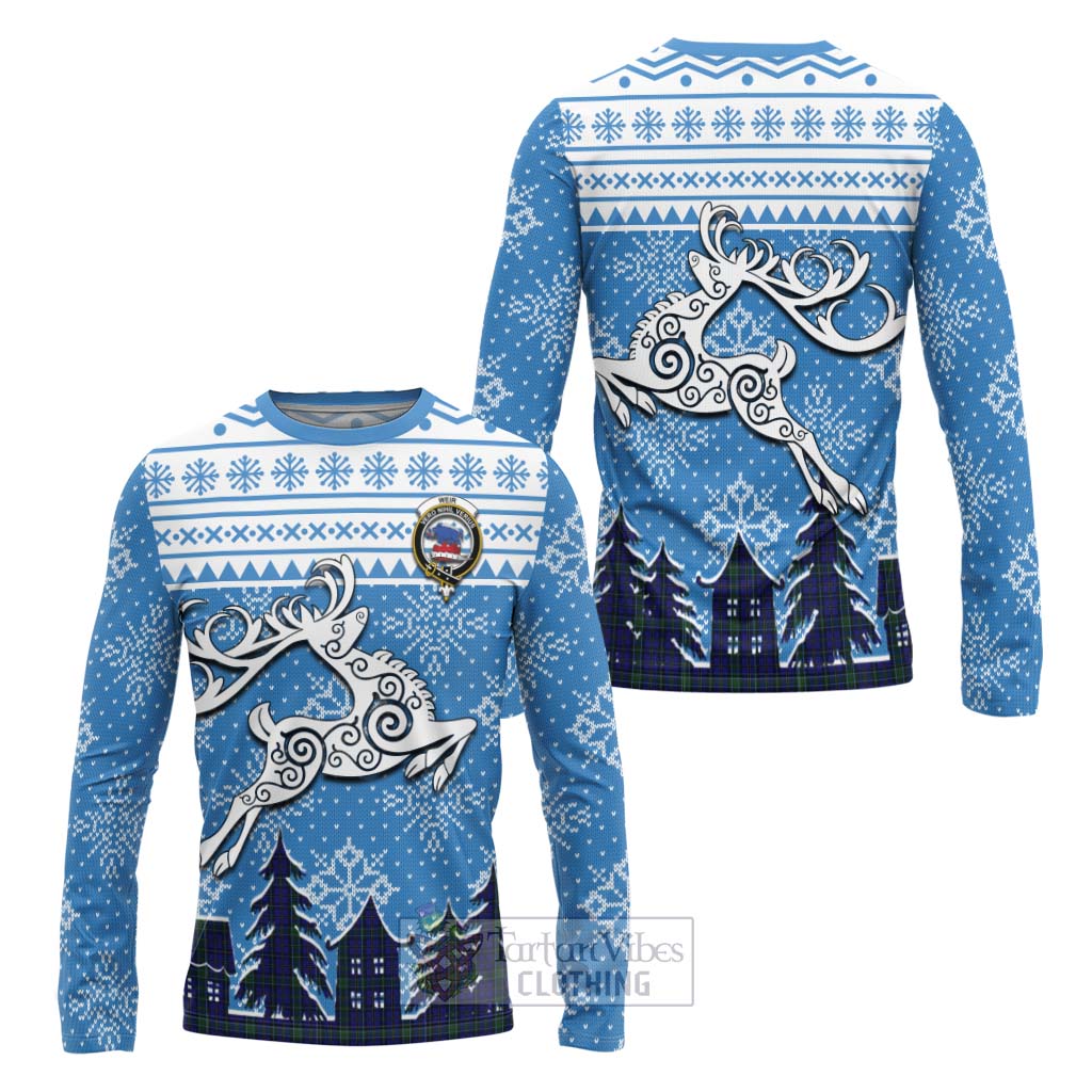 Tartan Vibes Clothing Weir Clan Christmas Long Sleeve T-Shirt Celtic Reindeer Style