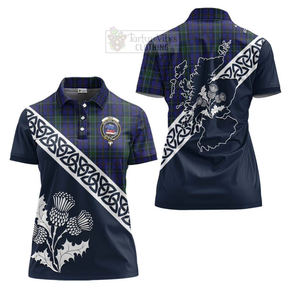 Tartan Vibes Clothing Weir Tartan Women's Polo Shirt Featuring Thistle and Scotland Map