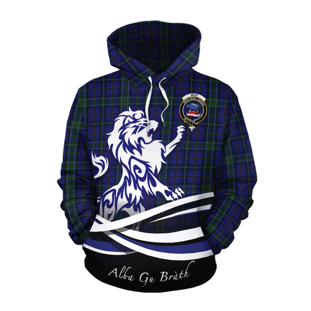 Tartan Vibes Clothing Weir Tartan Cotton Hoodie with Alba Gu Brath Regal Lion Emblem