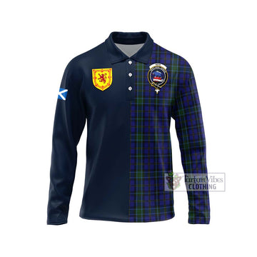 Weir Tartan Long Sleeve Polo Shirt with Scottish Lion Royal Arm Half Style