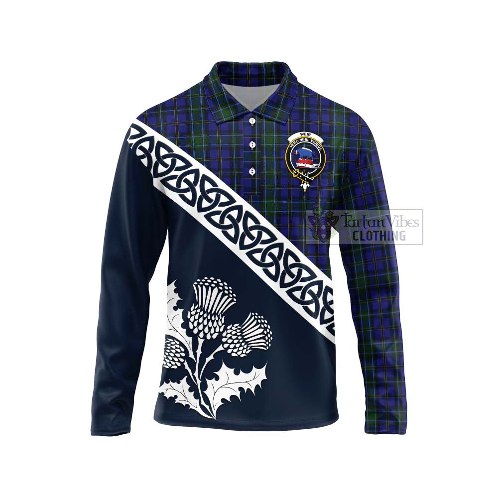 Tartan Vibes Clothing Weir Tartan Long Sleeve Polo Shirt Featuring Thistle and Scotland Map