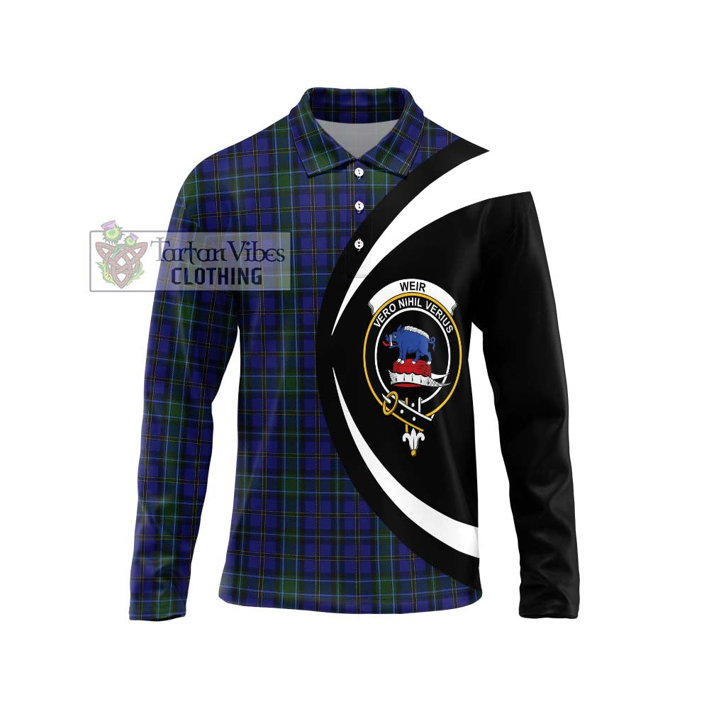 Weir Tartan Long Sleeve Polo Shirt with Family Crest Circle Style Unisex - Tartan Vibes Clothing