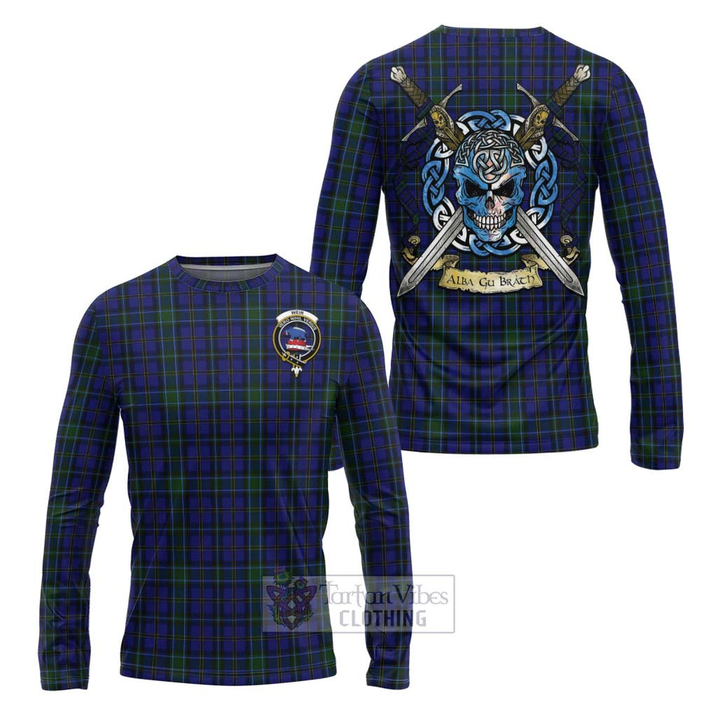 Tartan Vibes Clothing Weir Tartan Long Sleeve T-Shirt with Family Crest Celtic Skull Style