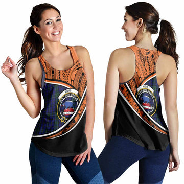 Weir Crest Tartan Women's Racerback Tanks with Polynesian Vibes Style - Orange Version