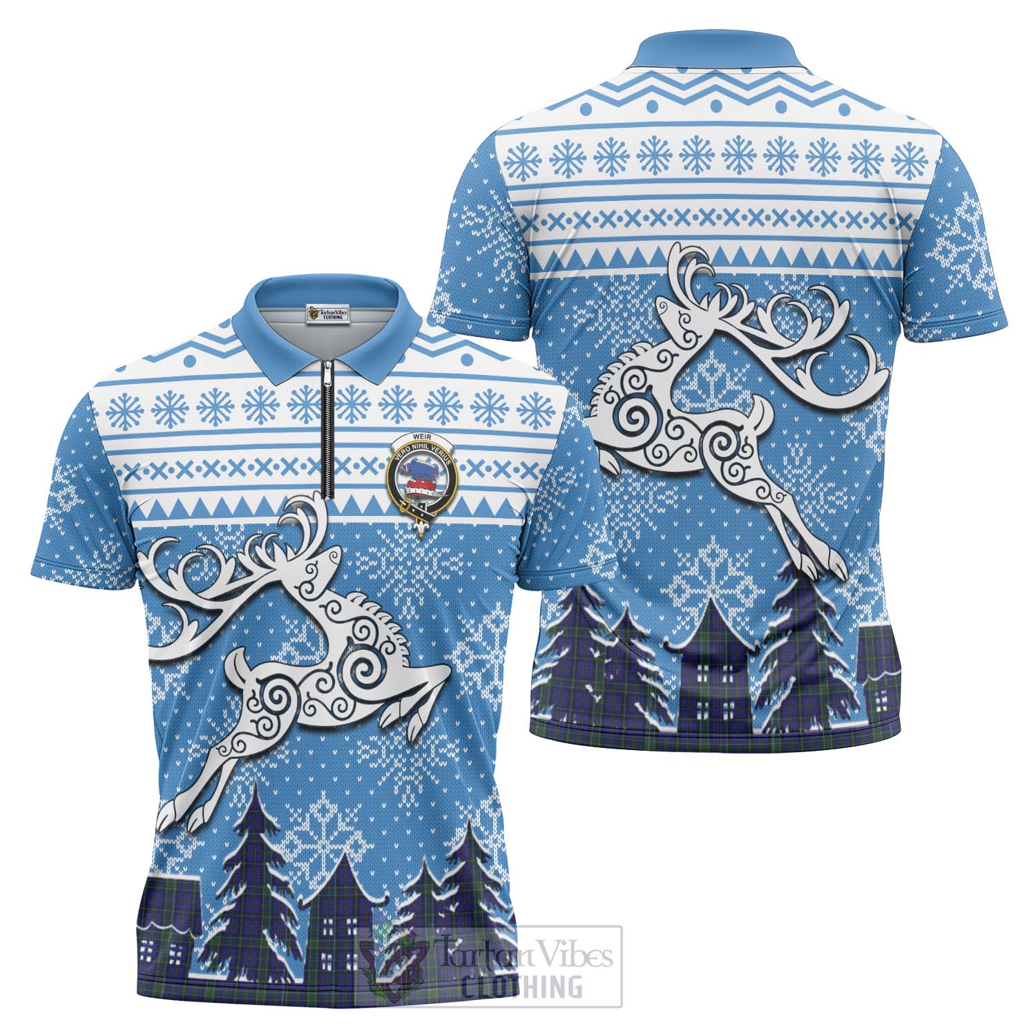 Tartan Vibes Clothing Weir Clan Christmas Zipper Polo Shirt Celtic Reindeer Style