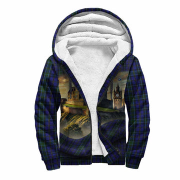 Weir Tartan Family Crest Sherpa Hoodie with Scottish Ancient Castle Style