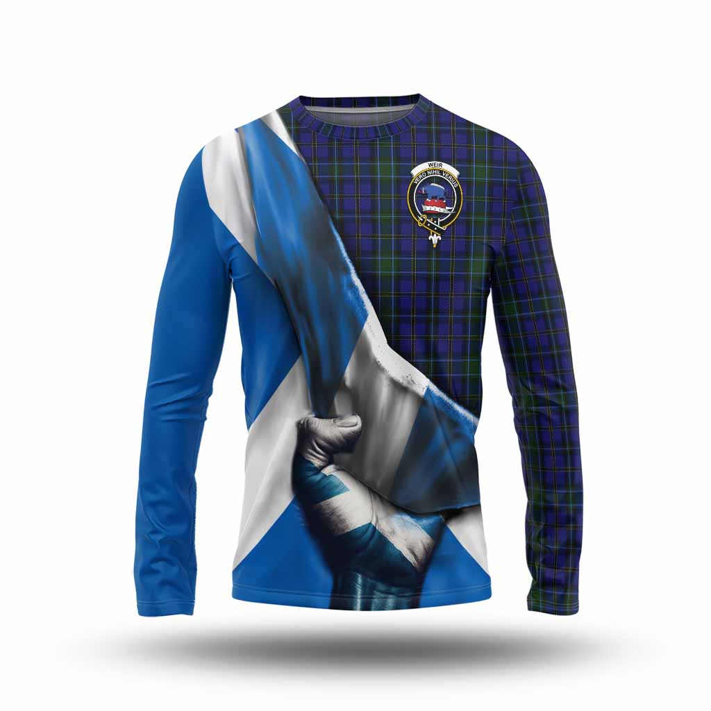 Tartan Vibes Clothing Weir Tartan Long Sleeve T-Shirt with Family Crest Scotland Patriotic Style