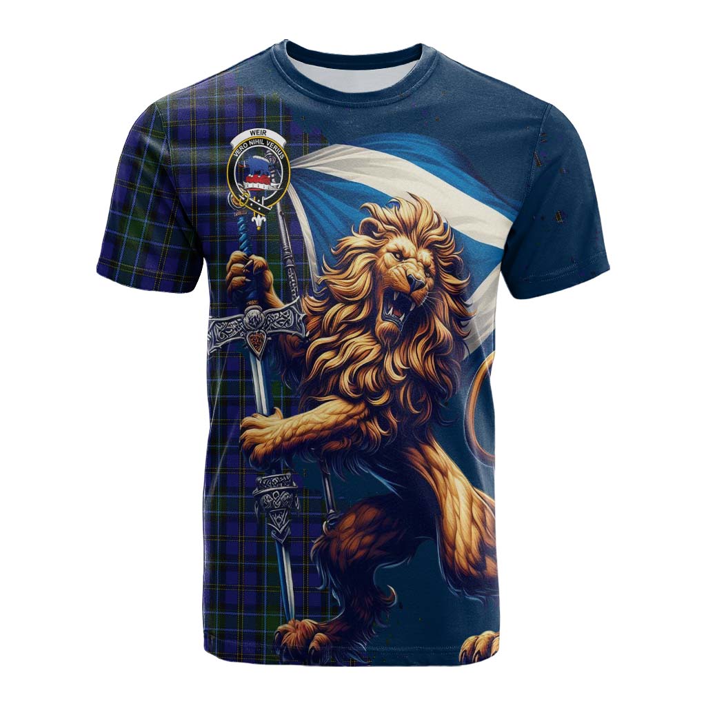 Tartan Vibes Clothing Weir Tartan Family Crest Cotton T-shirt with Scottish Majestic Lion