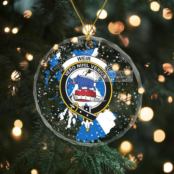 Weir Clan Crest Christmas Glass Ornament with Scotland Map