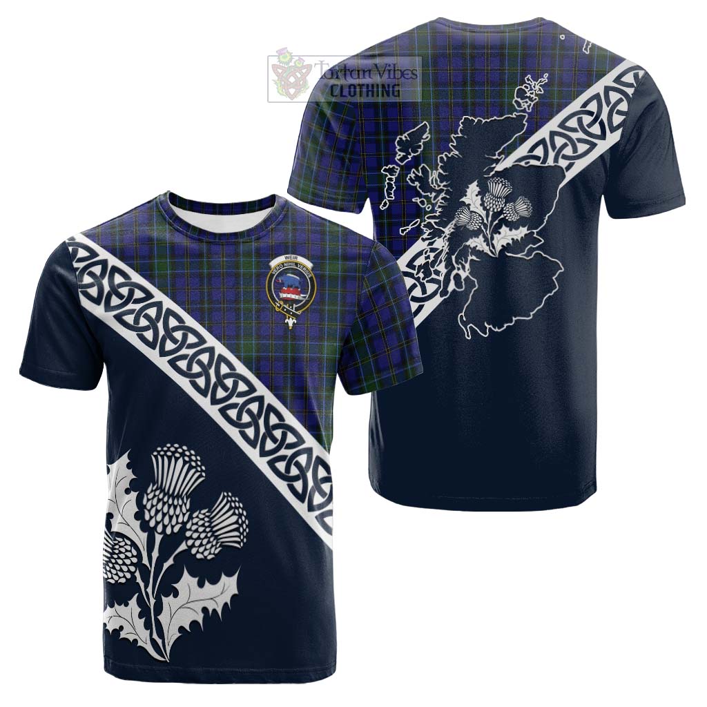 Tartan Vibes Clothing Weir Tartan Cotton T-shirt Featuring Thistle and Scotland Map