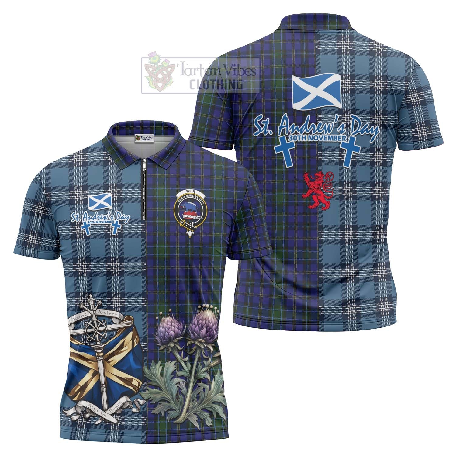 Weir Tartan Zipper Polo Shirt Happy St. Andrew's Day Half Tartan Style Unisex - Tartan Vibes Clothing