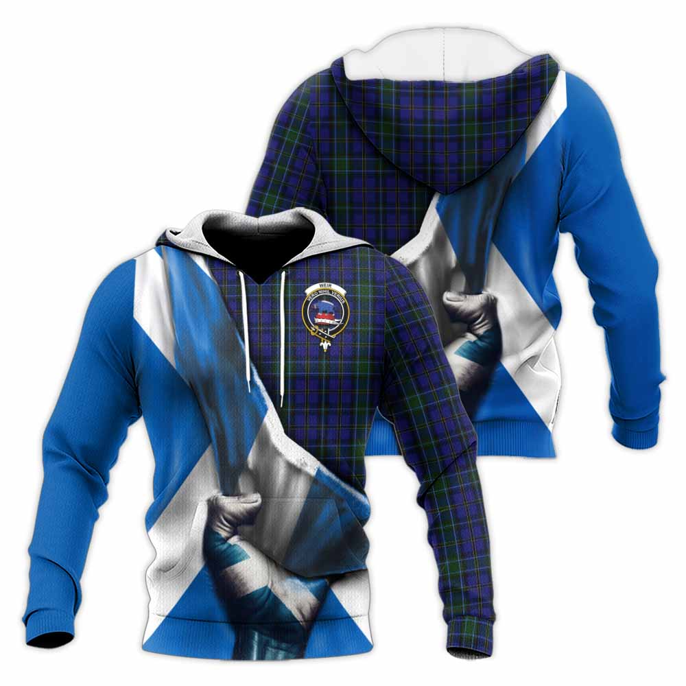 Tartan Vibes Clothing Weir Tartan Knitted Hoodie with Family Crest Scotland Patriotic Style