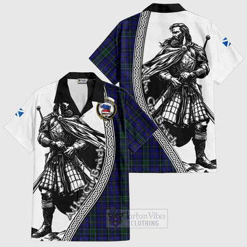 Weir Tartan Clan Crest Short Sleeve Button Shirt with Highlander Warrior Celtic Style