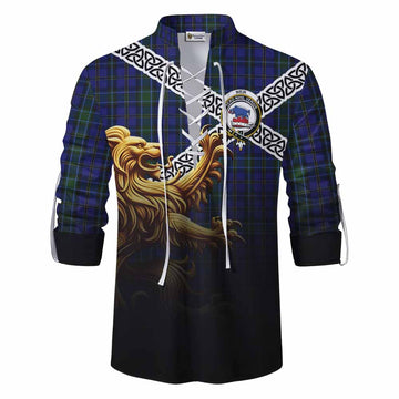 Weir Crest Tartan Ghillie Kilt Shirt with Golden Lion Emblem Celtic Style Men - Tartan Vibes Clothing
