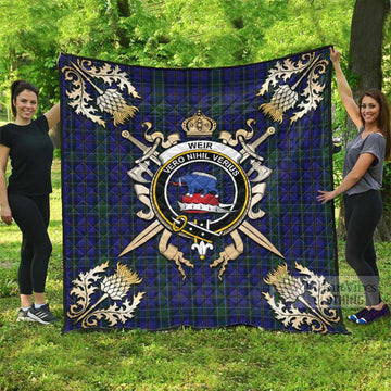 Weir Tartan Quilt with Family Crest and Scottish Golden Courage Shield