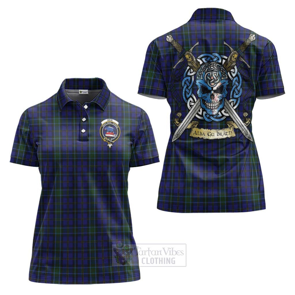 Tartan Vibes Clothing Weir Tartan Women's Polo Shirt with Family Crest Celtic Skull Style