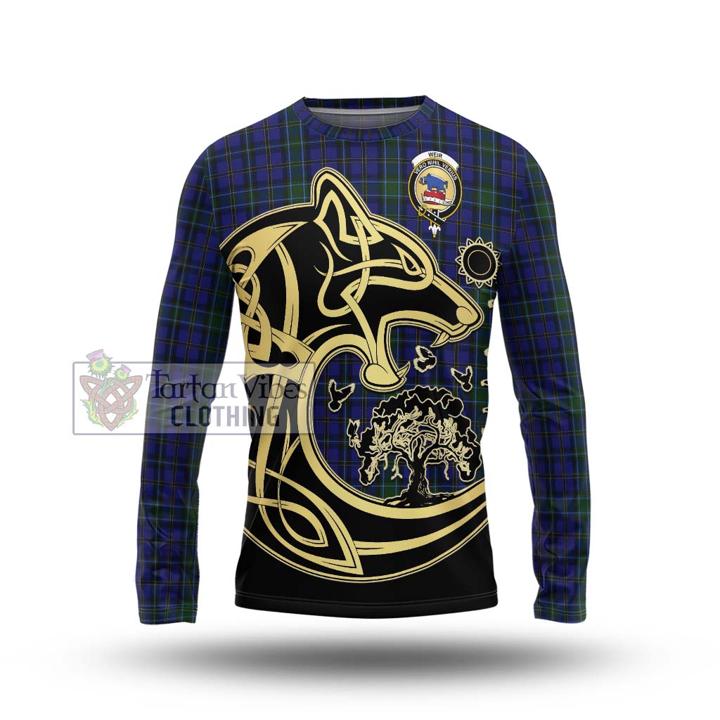 Tartan Vibes Clothing Weir Tartan Long Sleeve T-Shirt with Family Crest Celtic Wolf Style