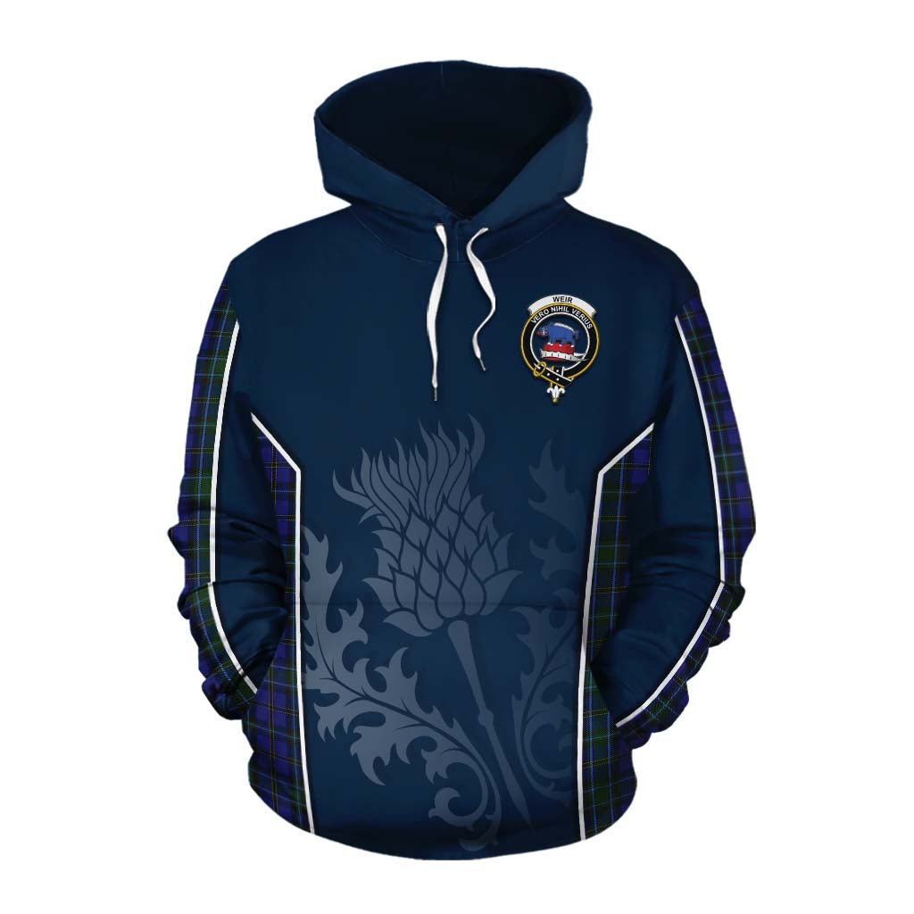 Tartan Vibes Clothing Weir Tartan Cotton Hoodie with Family Crest and Scottish Thistle Vibes Sport Style