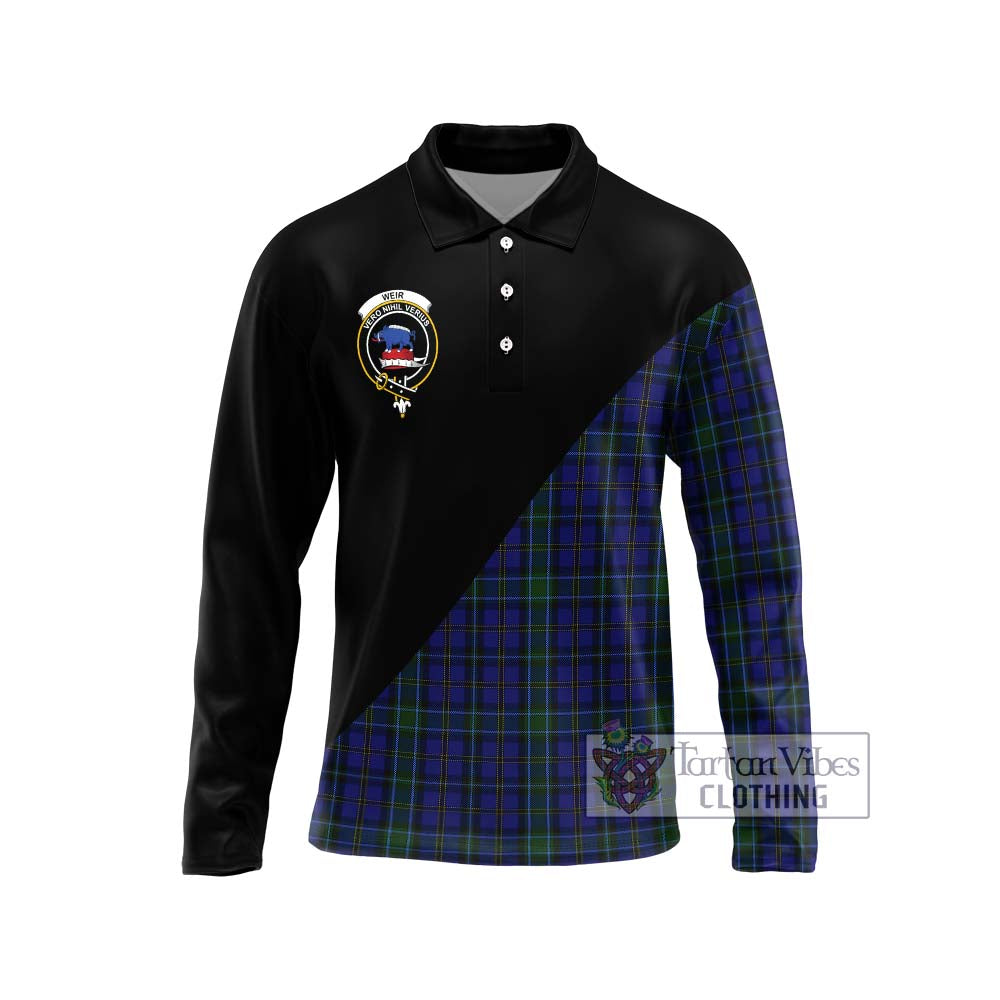 Weir Tartan Long Sleeve Polo Shirt with Family Crest and Military Logo Style Unisex - Tartanvibesclothing Shop