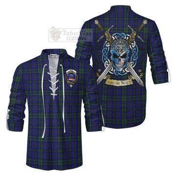 Weir Tartan Ghillie Kilt Shirt with Family Crest Celtic Skull Style