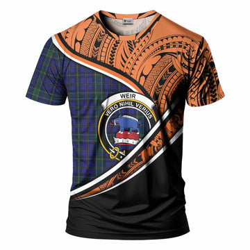 Weir Crest Tartan T-Shirt with Polynesian Vibes Style - Orange Version