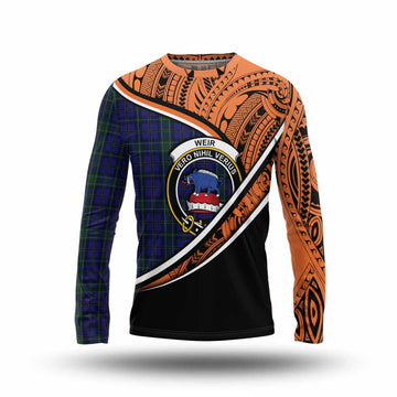 Weir Crest Tartan Long Sleeve T-Shirt with Polynesian Vibes Style - Orange Version