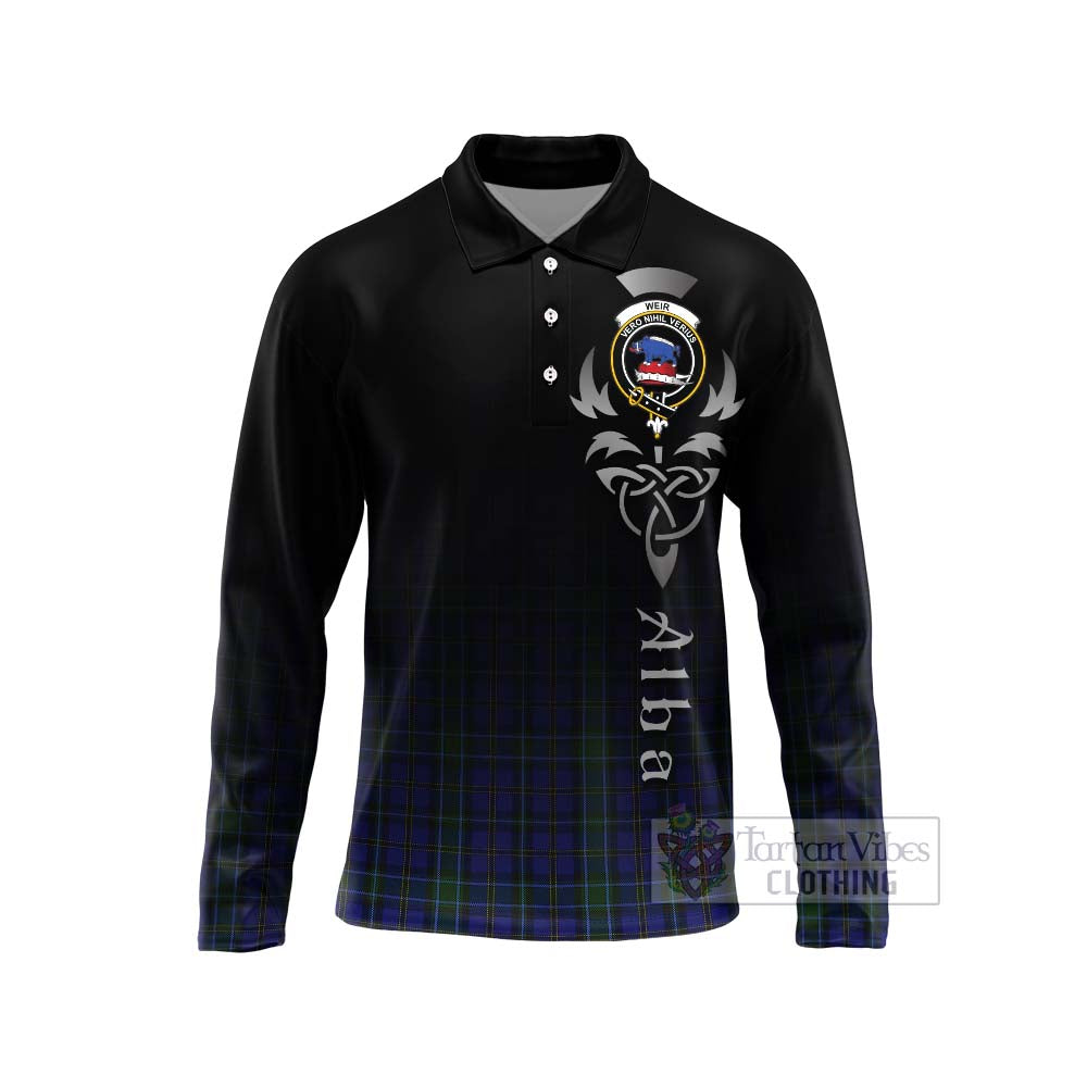 Tartan Vibes Clothing Weir Tartan Long Sleeve Polo Shirt Featuring Alba Gu Brath Family Crest Celtic Inspired