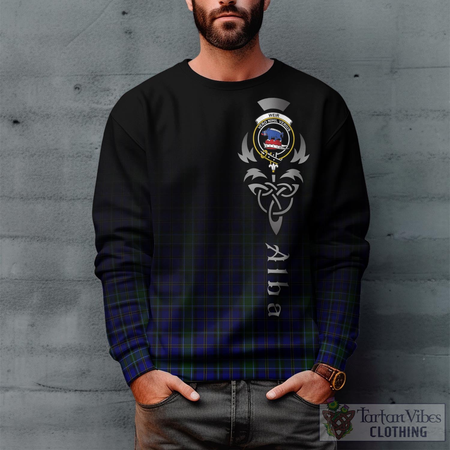 Tartan Vibes Clothing Weir Tartan Sweatshirt Featuring Alba Gu Brath Family Crest Celtic Inspired