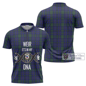 Weir Tartan Zipper Polo Shirt with Family Crest DNA In Me Style