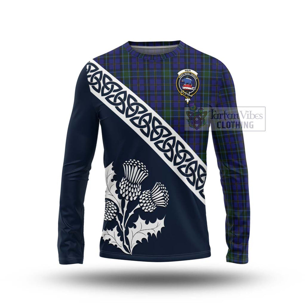 Tartan Vibes Clothing Weir Tartan Long Sleeve T-Shirt Featuring Thistle and Scotland Map