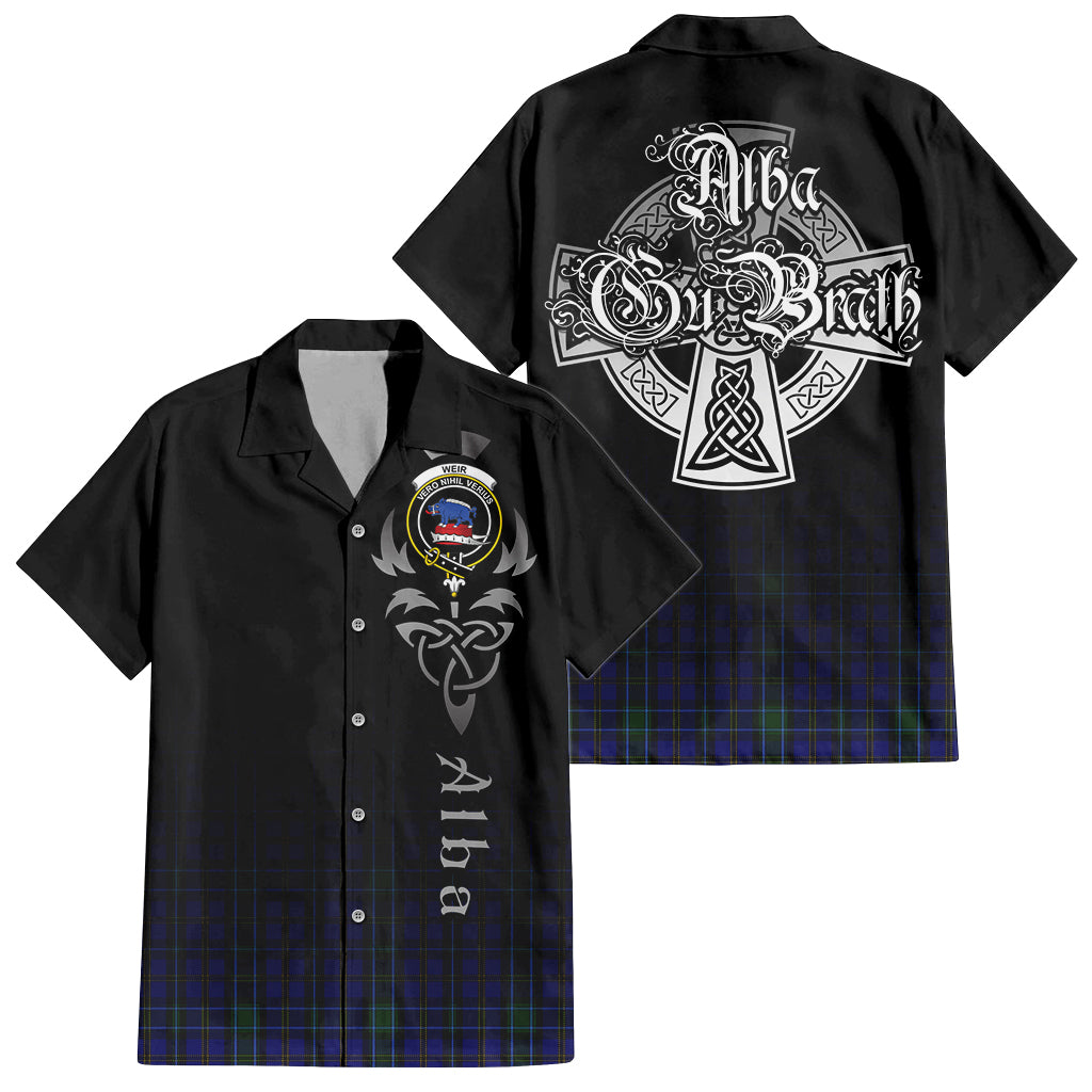 Tartan Vibes Clothing Weir Tartan Short Sleeve Button Up Featuring Alba Gu Brath Family Crest Celtic Inspired