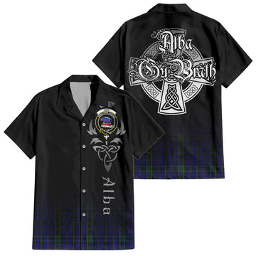 Weir Tartan Short Sleeve Button Up Shirt Featuring Alba Gu Brath Family Crest Celtic Inspired