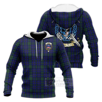 Weir Tartan Knitted Hoodie with Family Crest Celtic Skull Style