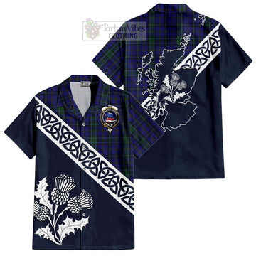 Weir Tartan Short Sleeve Button Shirt Featuring Thistle and Scotland Map